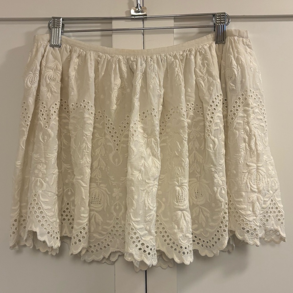 Polo Ralph Lauren VTG Off-White Cotton Eyelet Mini Skirt M (XS)